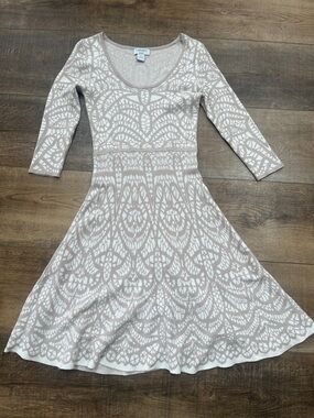 Cozy Taupe & Cream Fit-and-Flare Knit Dress